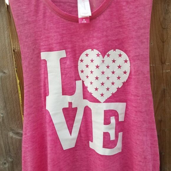 Tank Top Bright Pink Love Heart w/Stars Medium 7/9 Juniors - Picture 3 of 10